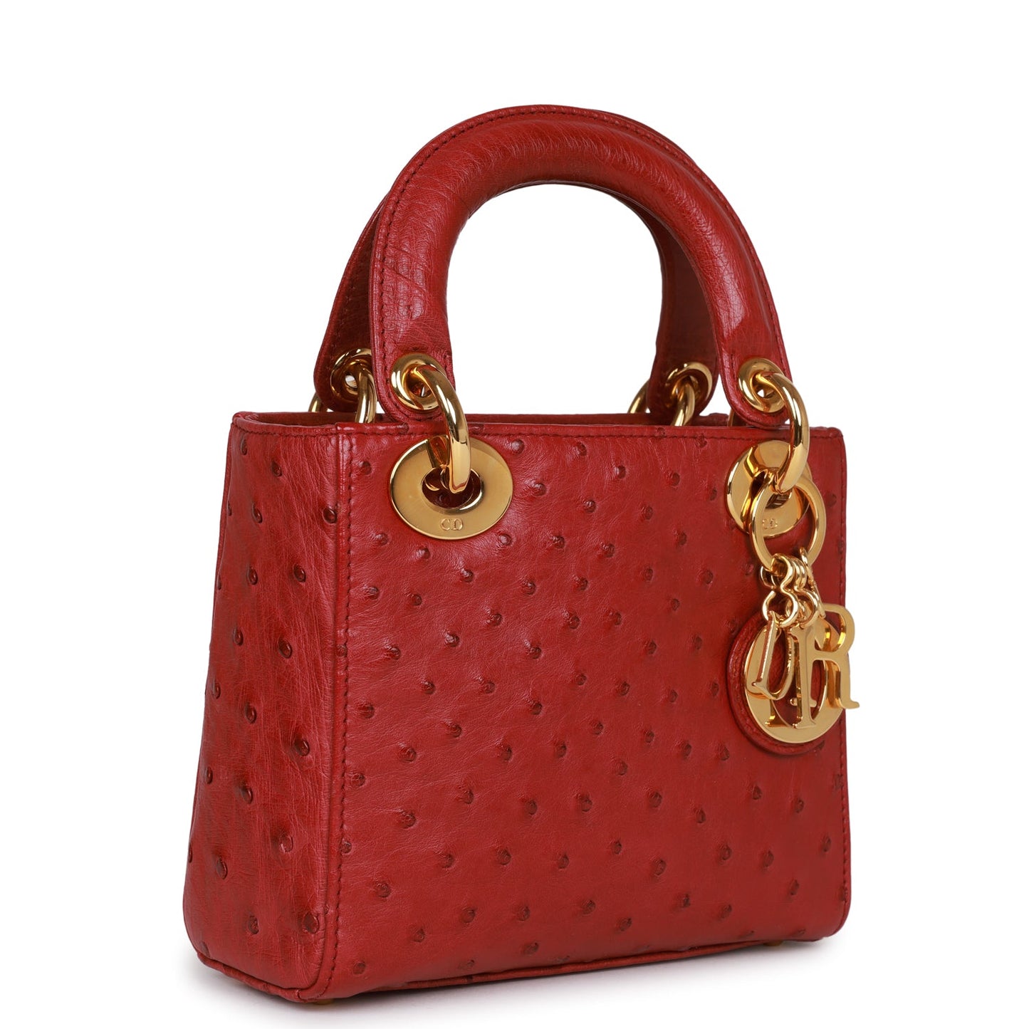 Christian Dior Mini Lady Bag Burgundy Ostrich Gold Hardware