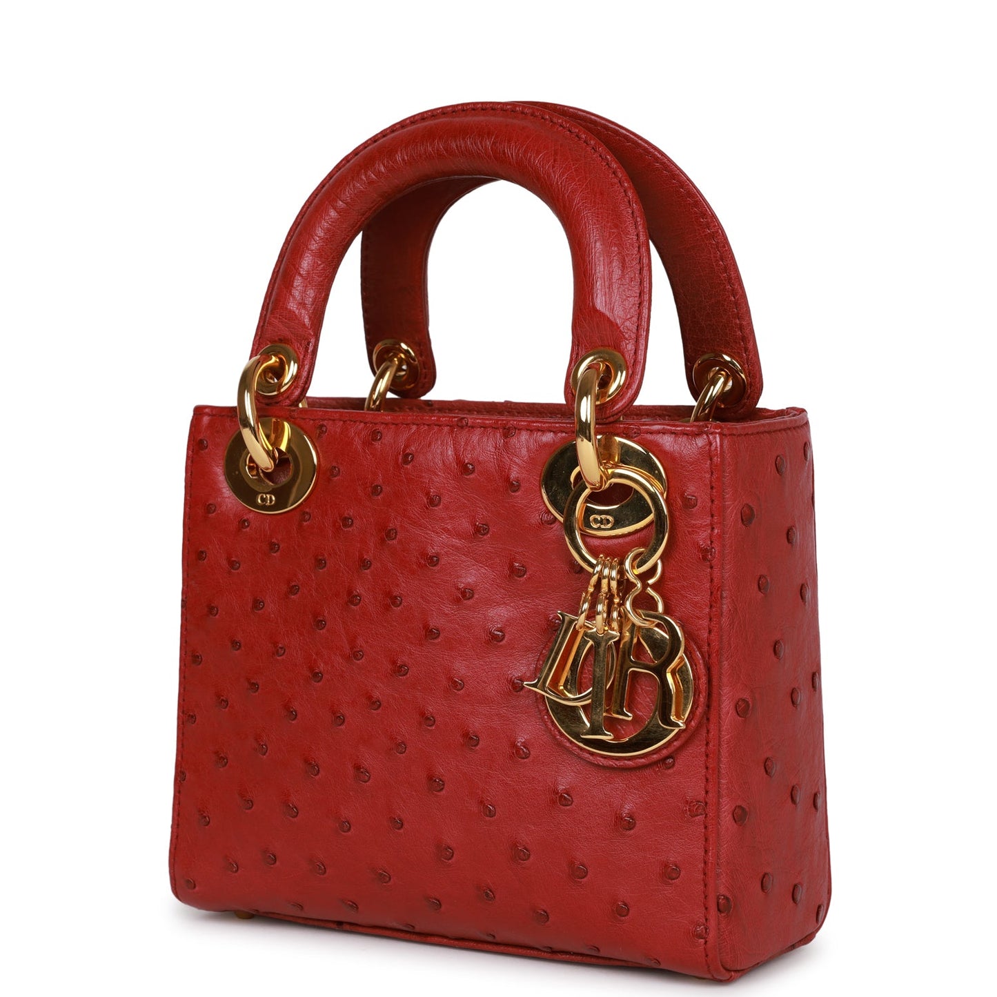 Christian Dior Mini Lady Bag Burgundy Ostrich Gold Hardware