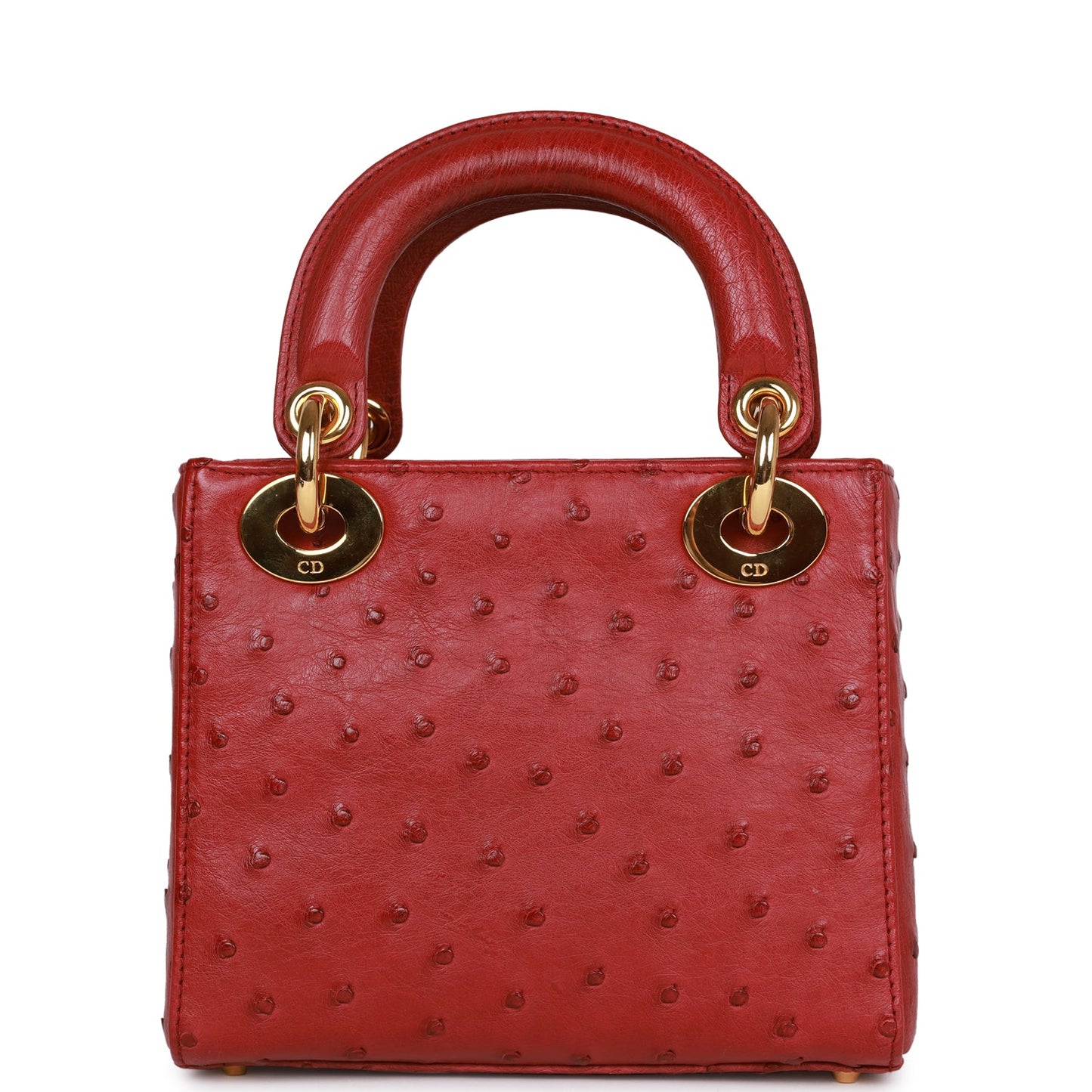 Christian Dior Mini Lady Bag Burgundy Ostrich Gold Hardware