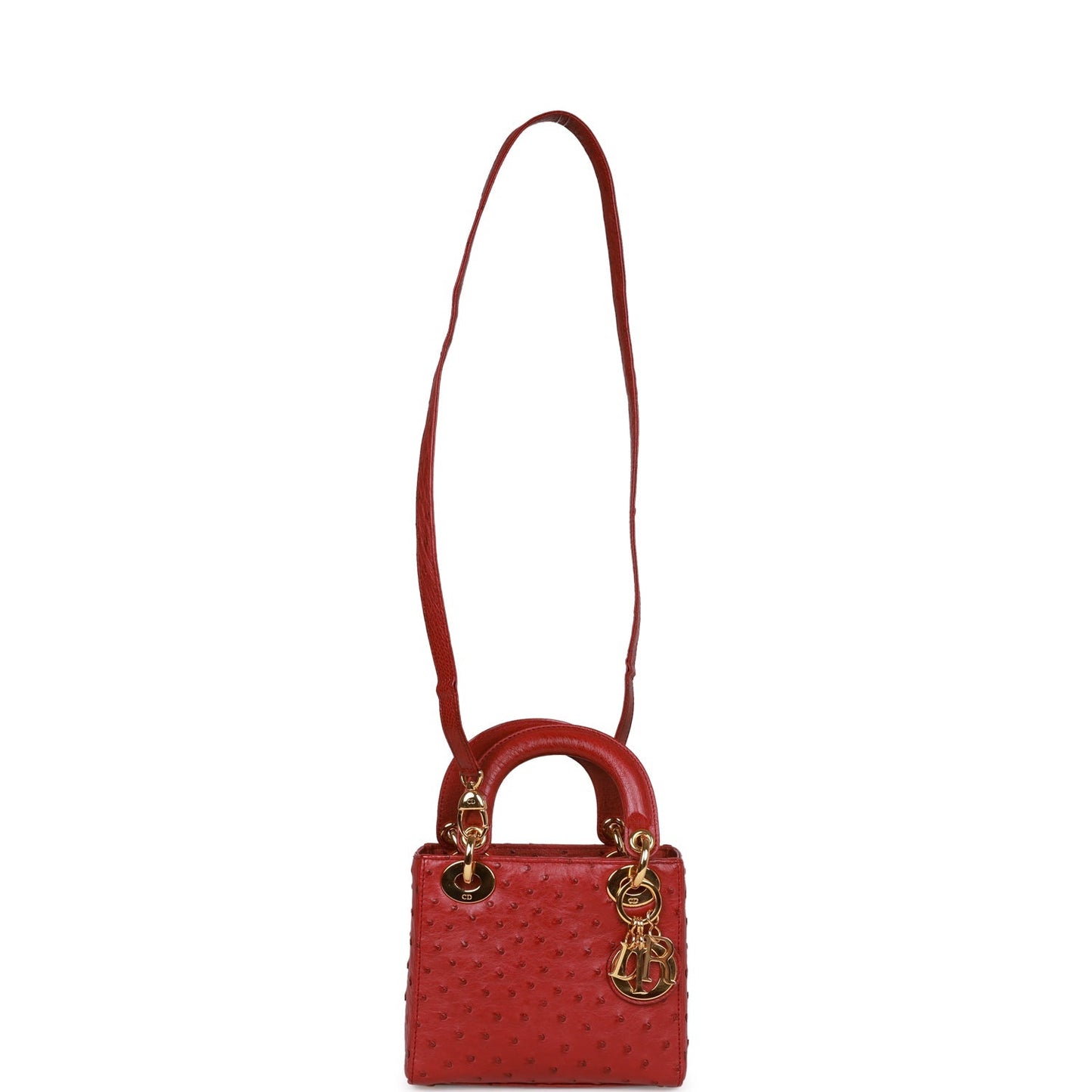 Christian Dior Mini Lady Bag Burgundy Ostrich Gold Hardware