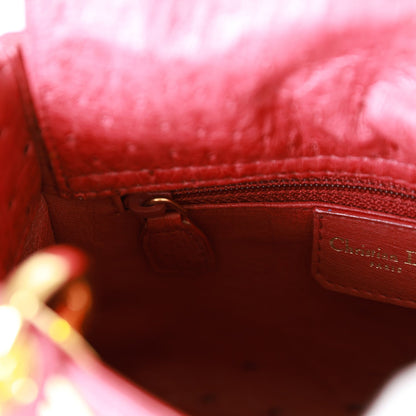 Christian Dior Mini Lady Bag Burgundy Ostrich Gold Hardware