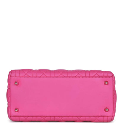 Christian Dior Medium Lady Dior Tote Fuchsia Lambskin Silver Hardware