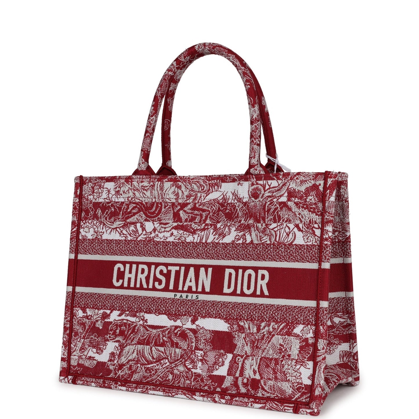 Christian Dior Burgundy Toile De Jouy Stripes Medium Book Tote