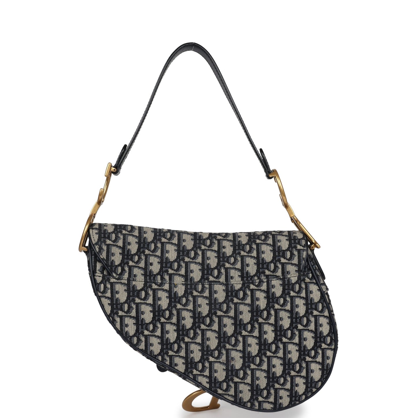 Christian Dior Saddle Bag Navy Blue Oblique Jacquard Antique Gold Hardware