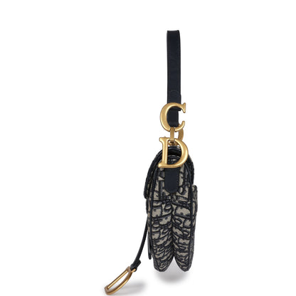 Christian Dior Saddle Bag Navy Blue Oblique Jacquard Antique Gold Hardware