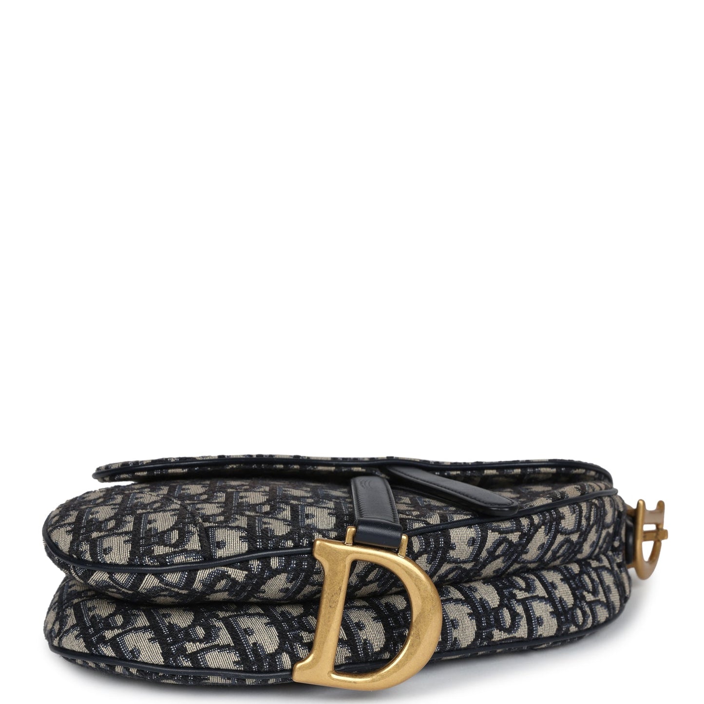 Christian Dior Saddle Bag Navy Blue Oblique Jacquard Antique Gold Hardware