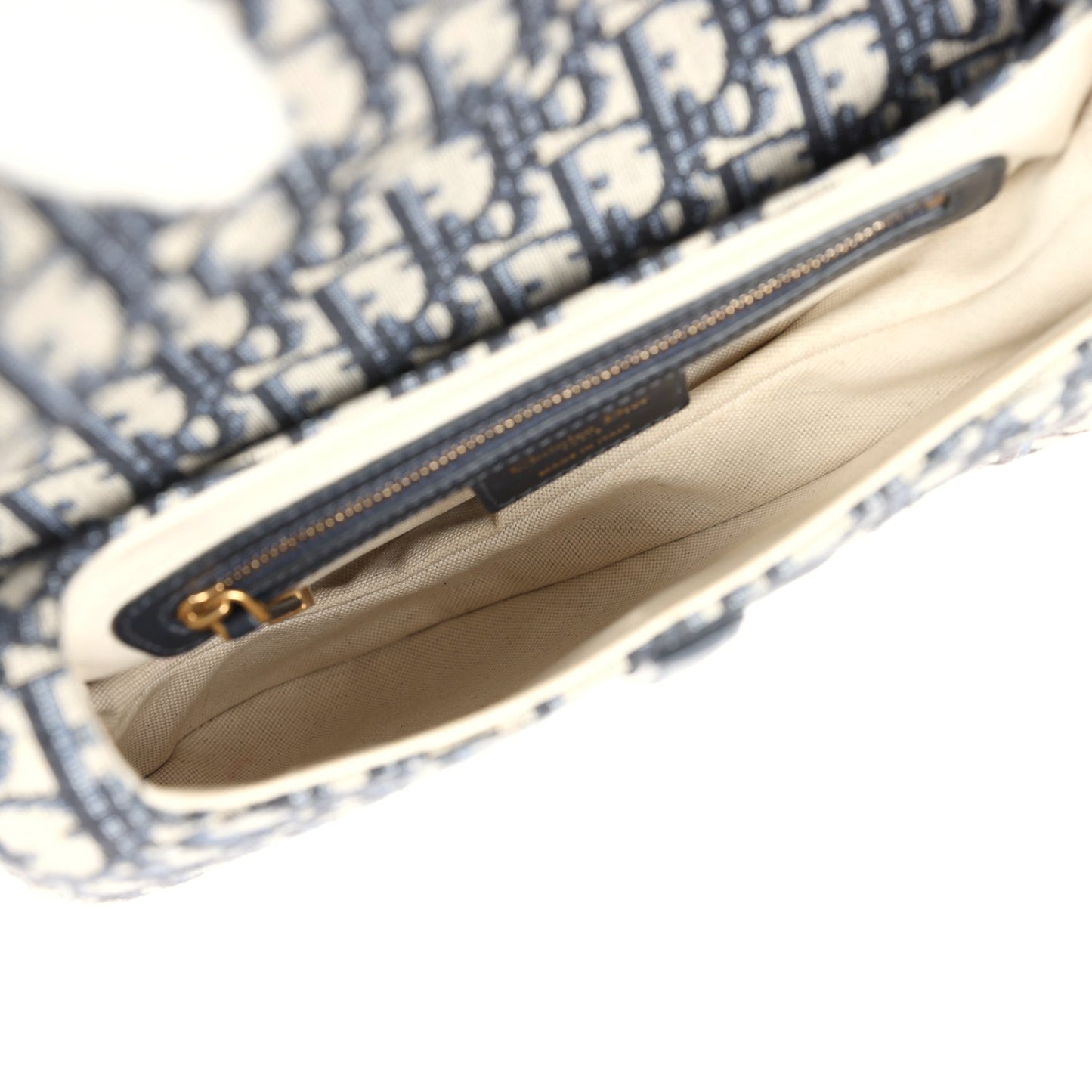 Christian Dior Saddle Bag Navy Blue Oblique Jacquard Antique Gold Hardware