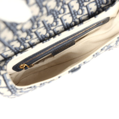 Christian Dior Saddle Bag Navy Blue Oblique Jacquard Antique Gold Hardware