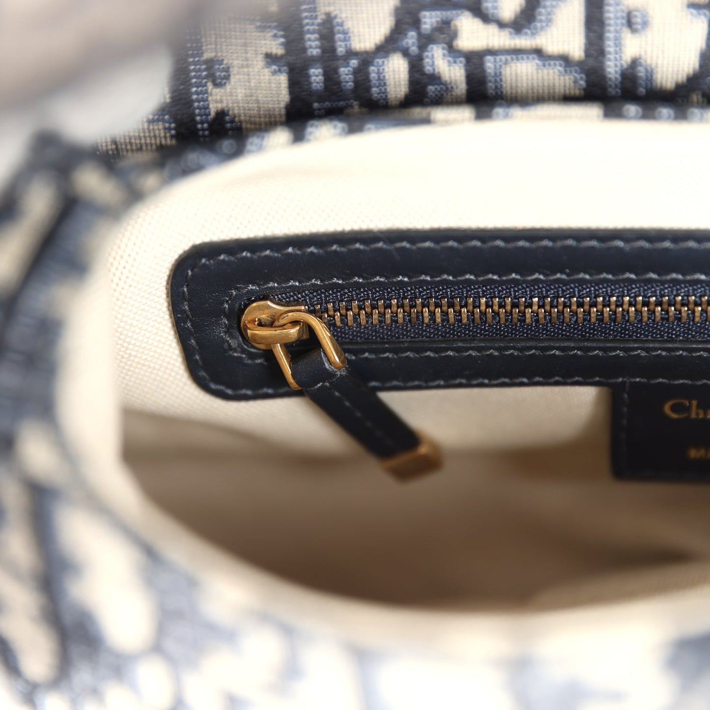Christian Dior Saddle Bag Navy Blue Oblique Jacquard Antique Gold Hardware