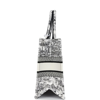 Christian Dior "Paris All Over" Book Tote Medium White and Black Embroidered Canvas