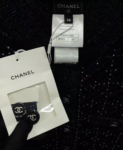 Chanel 21K Black, Silver & Multicolor Viscose Jumpsuit