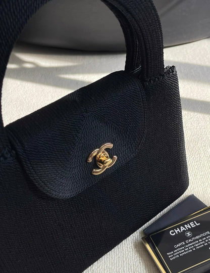 CHANEL VINTAGE ROPED SILK RAFFIA MINI KELLY BAG EVENING 1997 24K GOLD HARDWARE