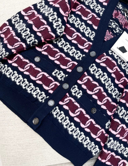 Chanel 23B Navy blue & Burgundy Cardigan