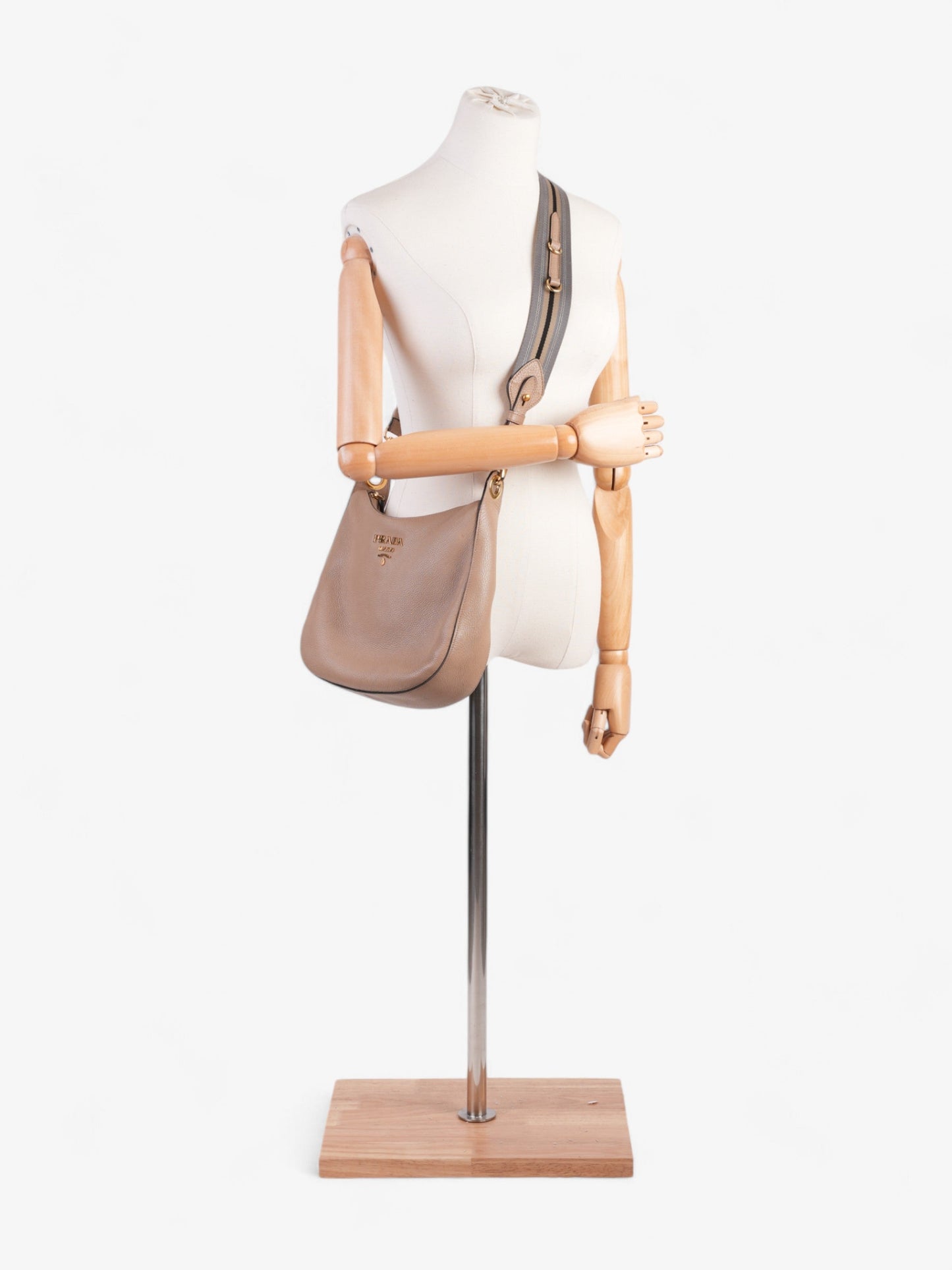 Prada Zipped Hobo Taupe Calfskin Leather