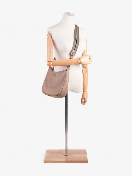 Prada Zipped Hobo Taupe Calfskin Leather