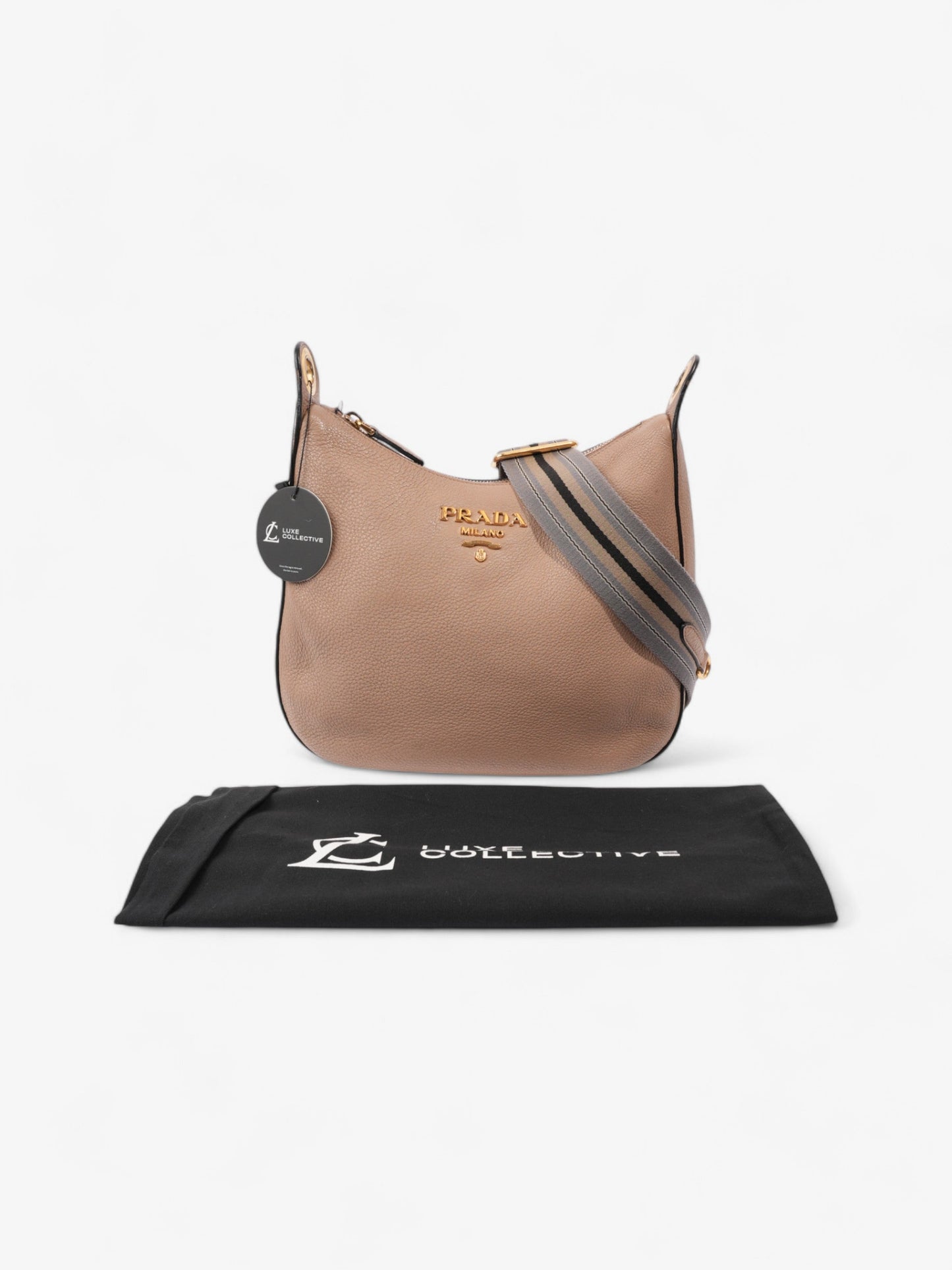 Prada Zipped Hobo Taupe Calfskin Leather