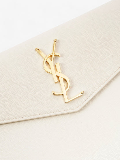 Saint Laurent Uptown Clutch Blanc Vintage Grained Leather