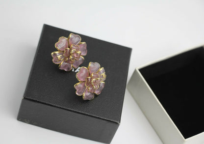 Chanel Vintage 02A Gripoix Pink Camellia Clip-on Earring
