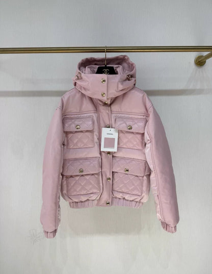 Chanel 22N coco neige ski series pink leather down jacket