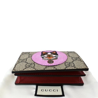GUCCI Bosco Patch GG Supreme Canvas Card Case Wallet Beige 506277