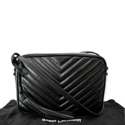 YVES SAINT LAURENT Lou Chevron Leather Camera Crossbody Bag Black