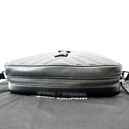 YVES SAINT LAURENT Lou Chevron Leather Camera Crossbody Bag Black