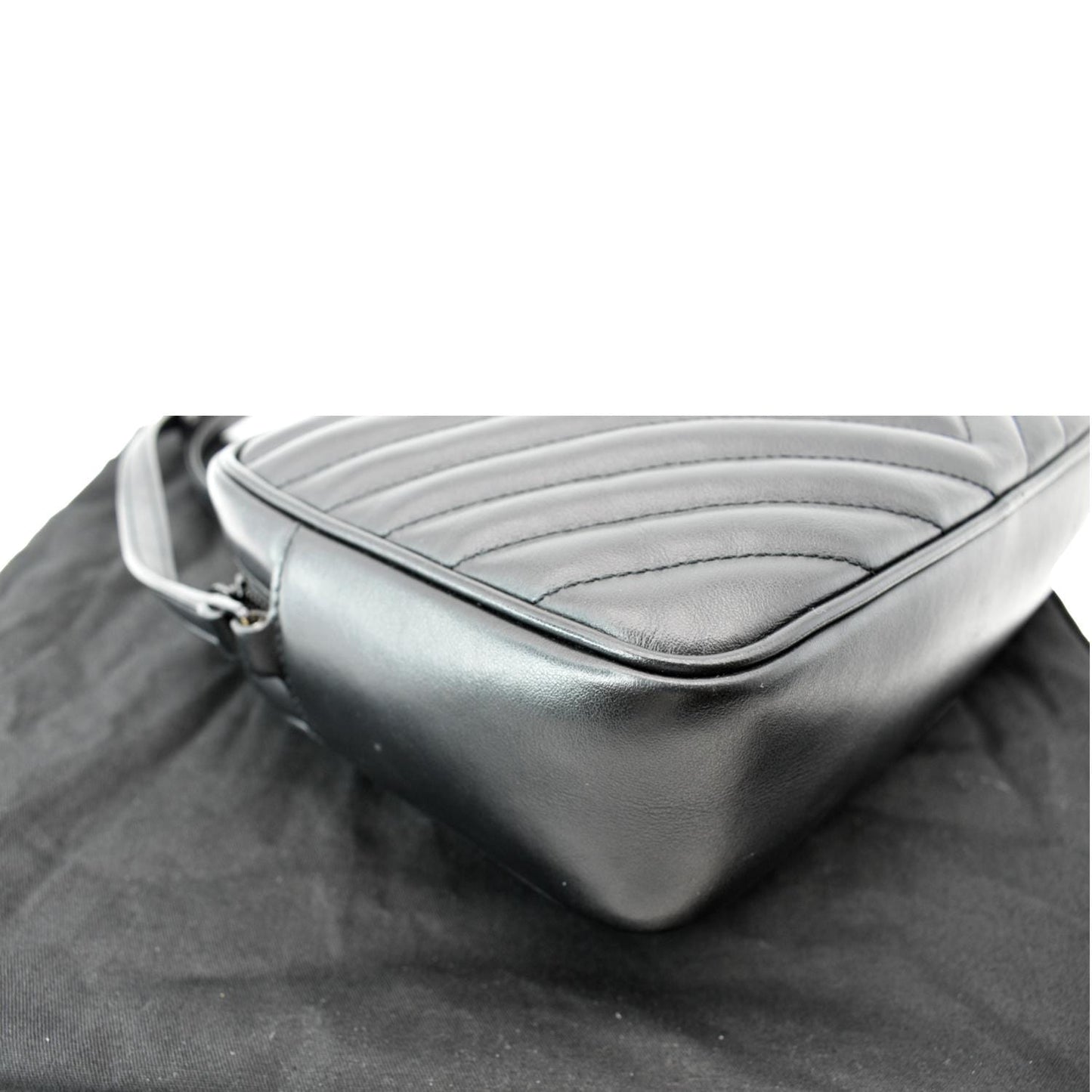 YVES SAINT LAURENT Lou Chevron Leather Camera Crossbody Bag Black