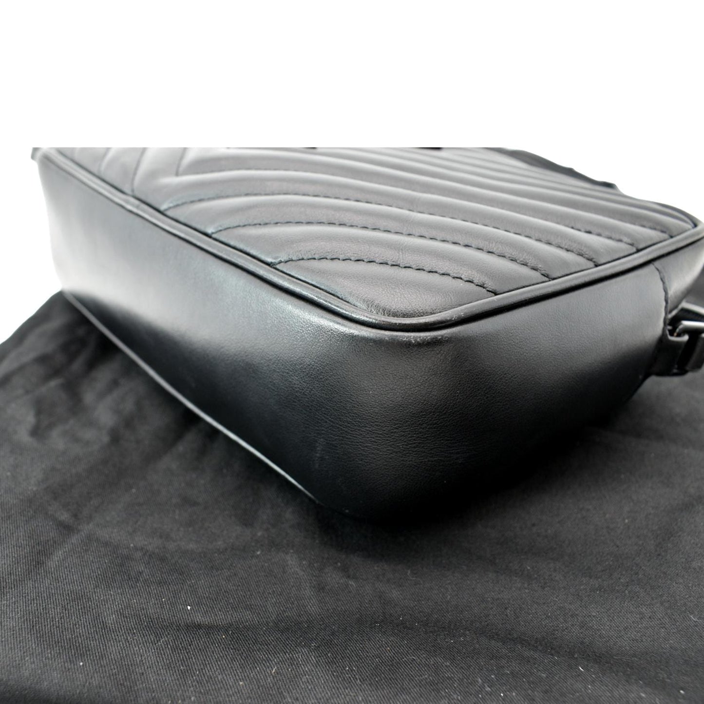 YVES SAINT LAURENT Lou Chevron Leather Camera Crossbody Bag Black