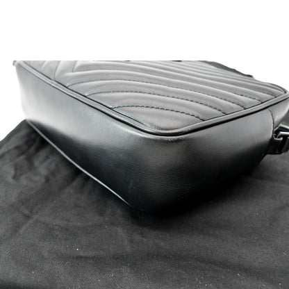 YVES SAINT LAURENT Lou Chevron Leather Camera Crossbody Bag Black