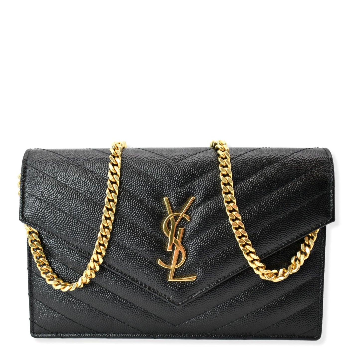 YVES SAINT LAURENT Envelope Monogram Leather Crossbody Chain Wallet Black