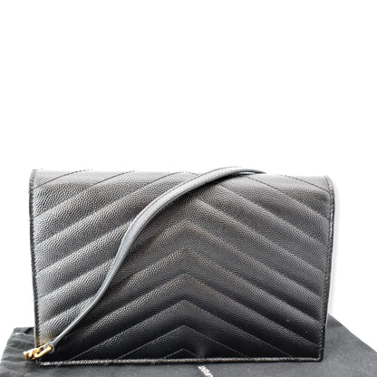YVES SAINT LAURENT Envelope Monogram Leather Crossbody Chain Wallet Black