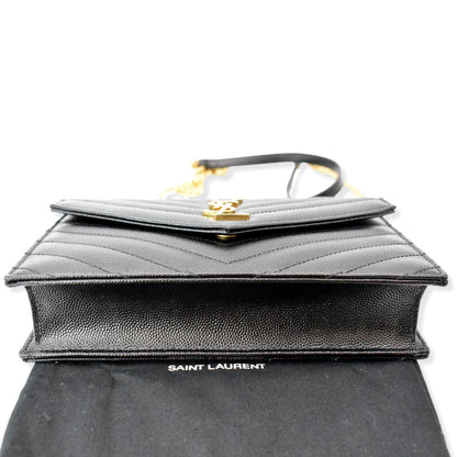 YVES SAINT LAURENT Envelope Monogram Leather Crossbody Chain Wallet Black