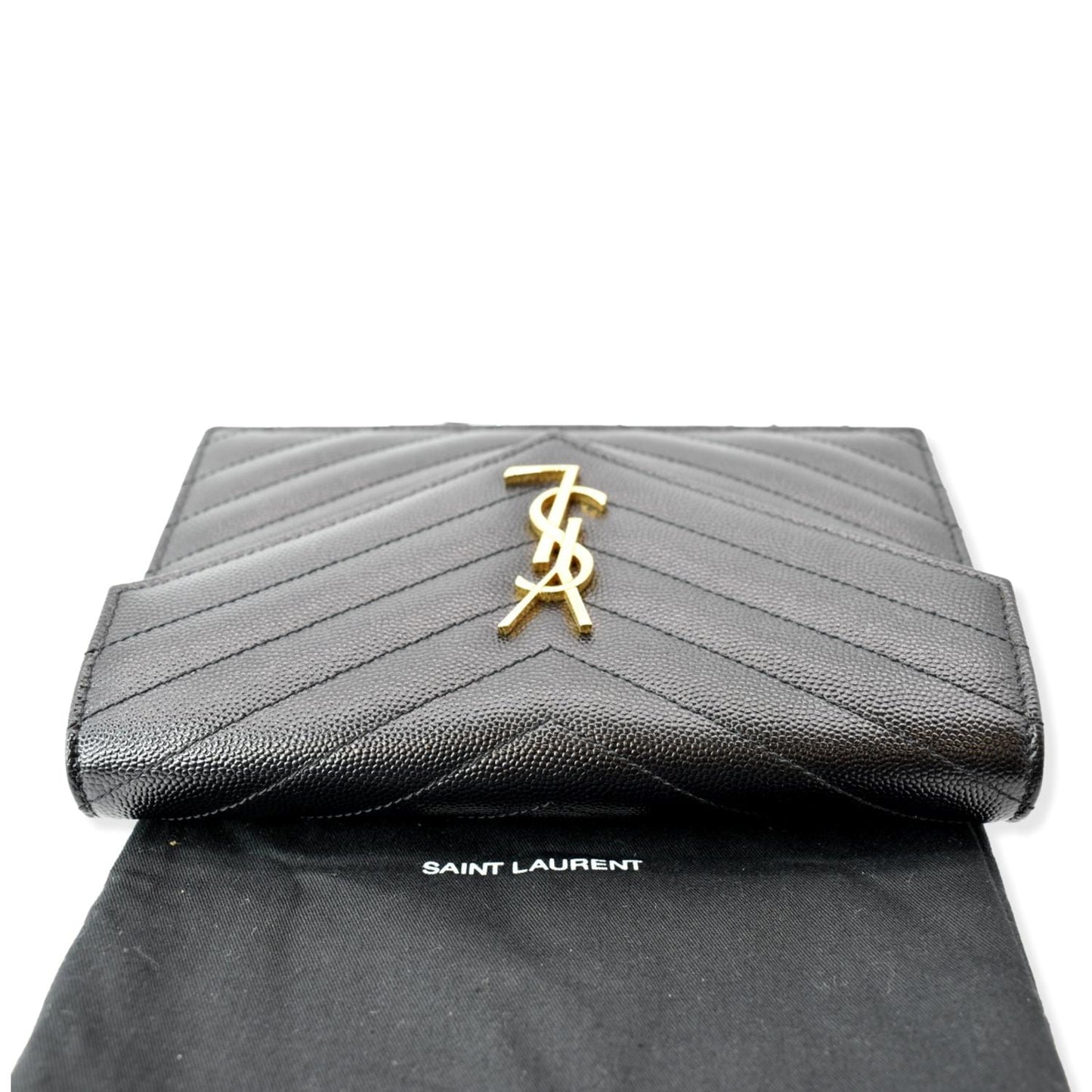 YVES SAINT LAURENT Envelope Monogram Leather Crossbody Chain Wallet Black