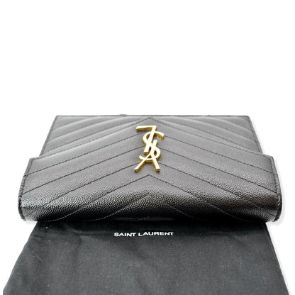 YVES SAINT LAURENT Envelope Monogram Leather Crossbody Chain Wallet Black