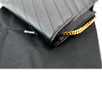 YVES SAINT LAURENT Envelope Monogram Leather Crossbody Chain Wallet Black
