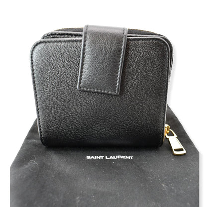 YVES SAINT LAURENT Grained Leather Zip Wallet Black