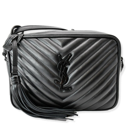 YVES SAINT LAURENT Lou Chevron Leather Camera Crossbody Bag Black
