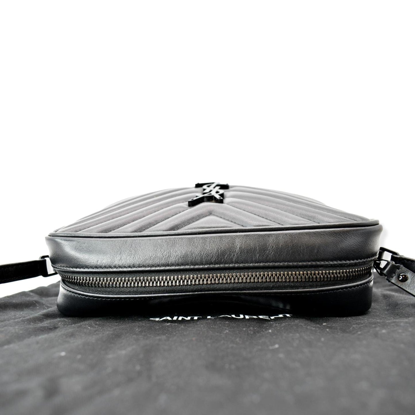 YVES SAINT LAURENT Lou Chevron Leather Camera Crossbody Bag Black