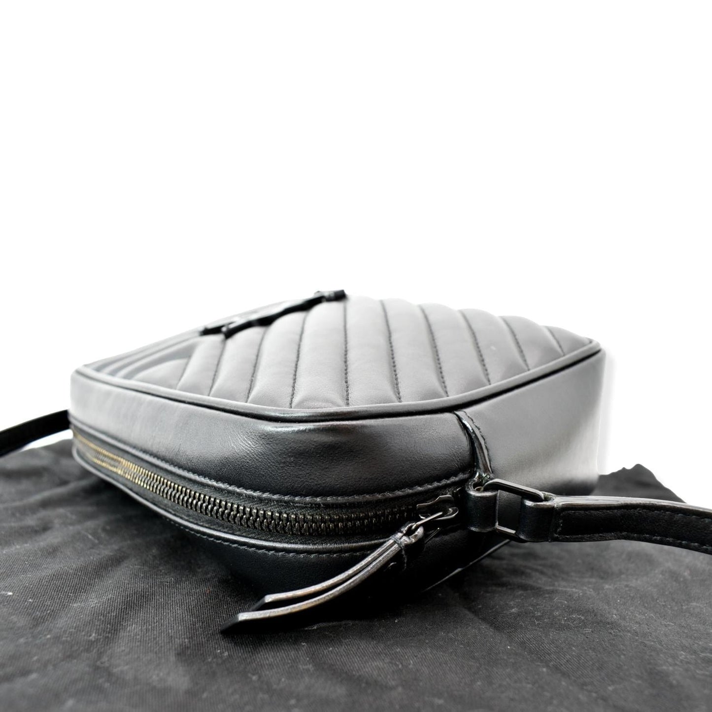 YVES SAINT LAURENT Lou Chevron Leather Camera Crossbody Bag Black