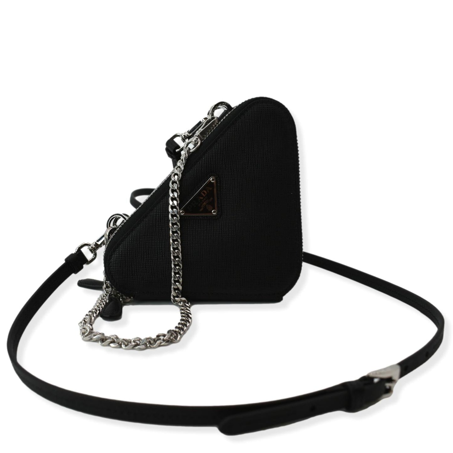 PRADA Mini Saffiano Leather Pouch Crossbody Bag Black