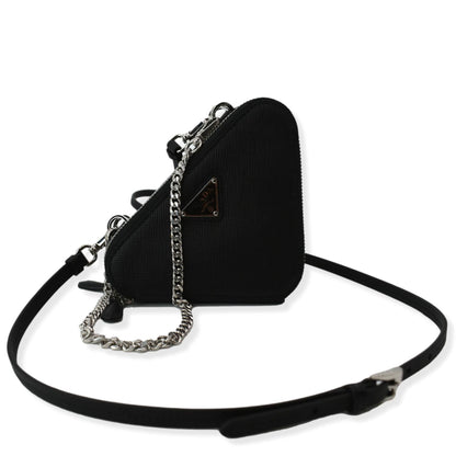 PRADA Mini Saffiano Leather Pouch Crossbody Bag Black