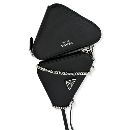 PRADA Mini Saffiano Leather Pouch Crossbody Bag Black