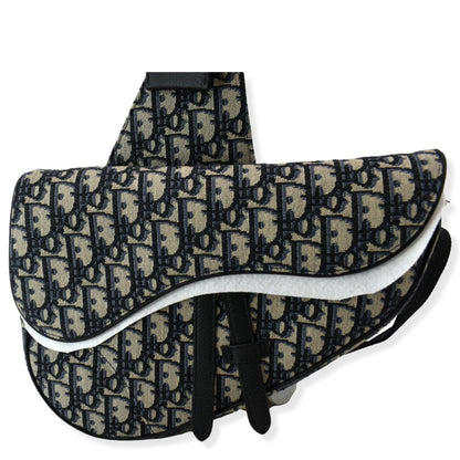 CHRISTIAN DIOR Saddle Oblique Jacquard Crossbody Bag Navy Grey