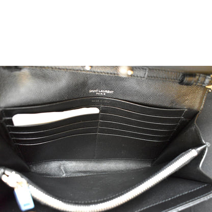 Yves Saint Laurent Embossed Leather Wallet on Chain Shoulder Bag Black