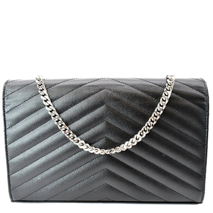 Yves Saint Laurent Embossed Leather Wallet on Chain Shoulder Bag Black