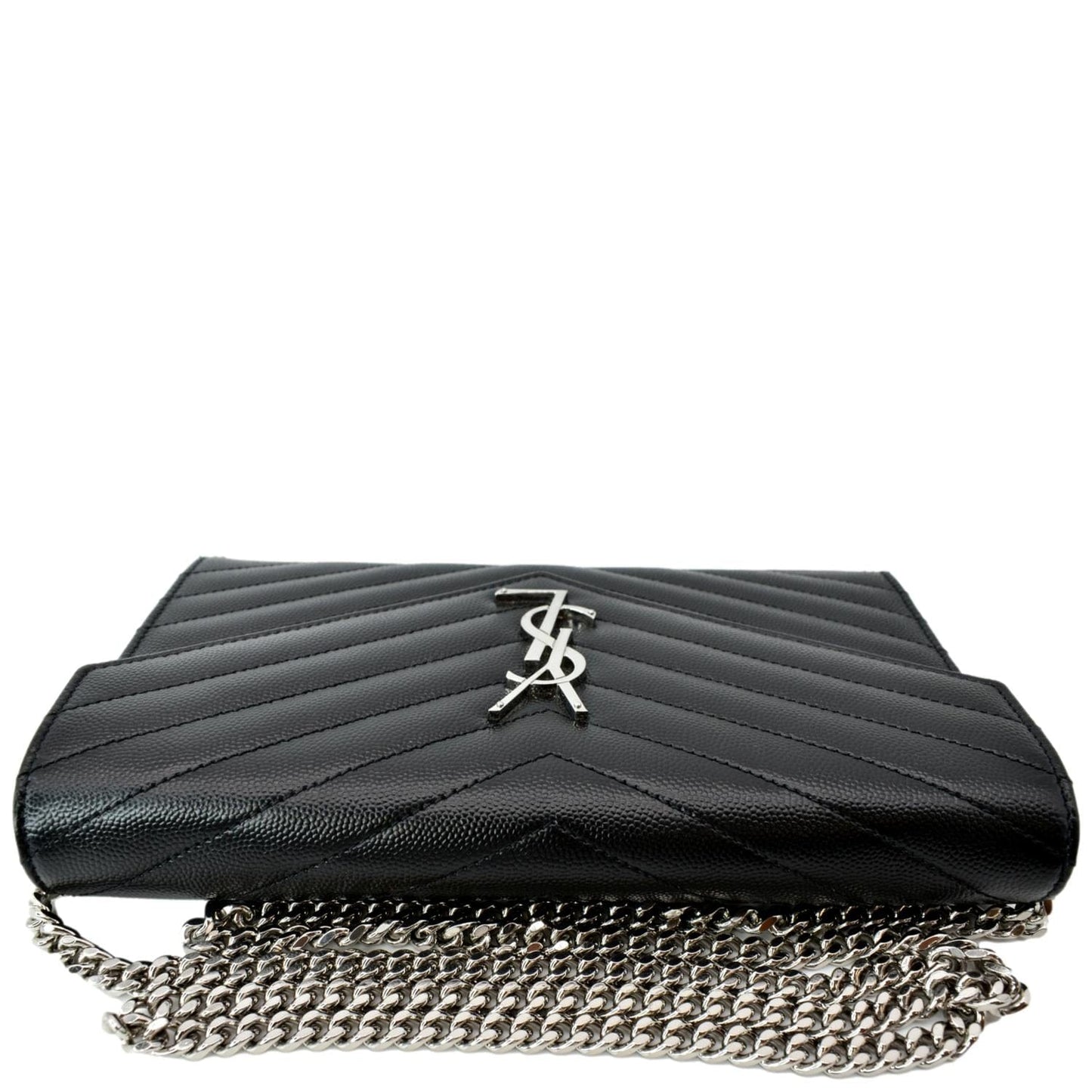 Yves Saint Laurent Embossed Leather Wallet on Chain Shoulder Bag Black