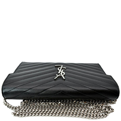 Yves Saint Laurent Embossed Leather Wallet on Chain Shoulder Bag Black