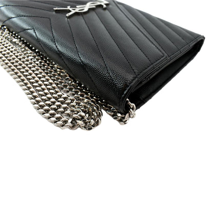 Yves Saint Laurent Embossed Leather Wallet on Chain Shoulder Bag Black