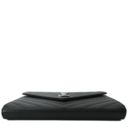 Yves Saint Laurent Embossed Leather Wallet on Chain Shoulder Bag Black