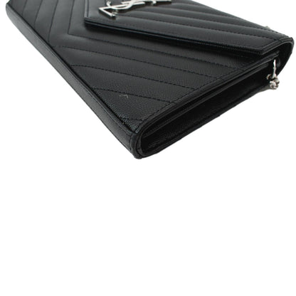 Yves Saint Laurent Embossed Leather Wallet on Chain Shoulder Bag Black